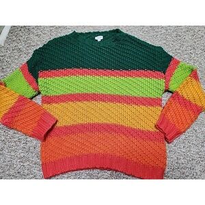 Le Lis Collection Buckle Knit Sweater Striped Pullover Colorful XS Chunky